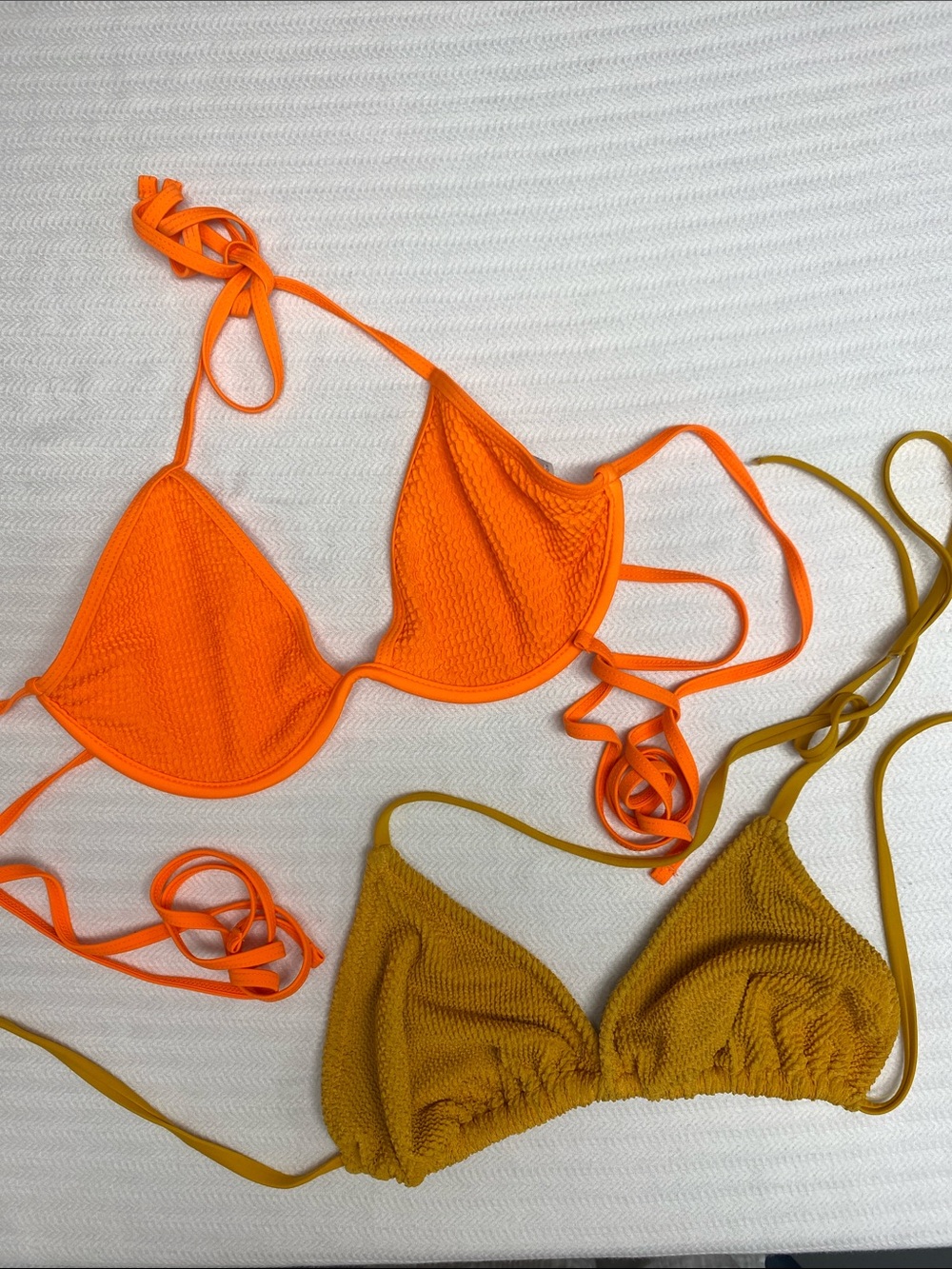 Two Bikini Top Bundle Shade & Shore Triangle Mustard Bright Orange Textured XL/L